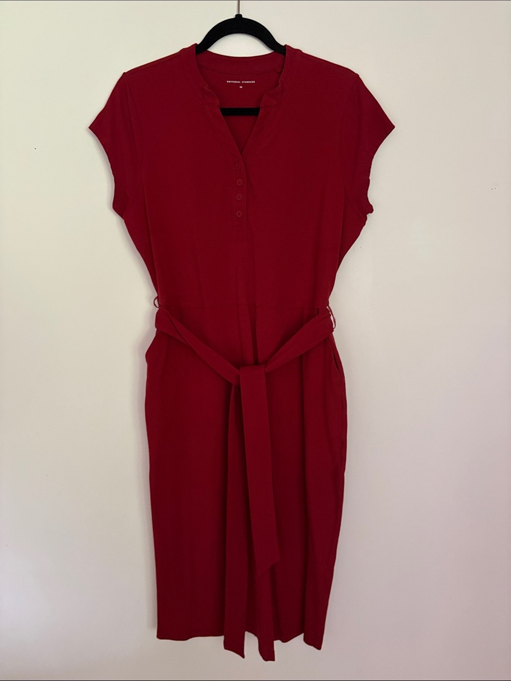 Universal Standard Red Belted Knit Cap-Sleeve Dress XS